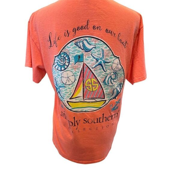 Simply Southern Women's M Orange Nautical Graphic T-Shirt Casual, Nautical - Picture 3 of 8